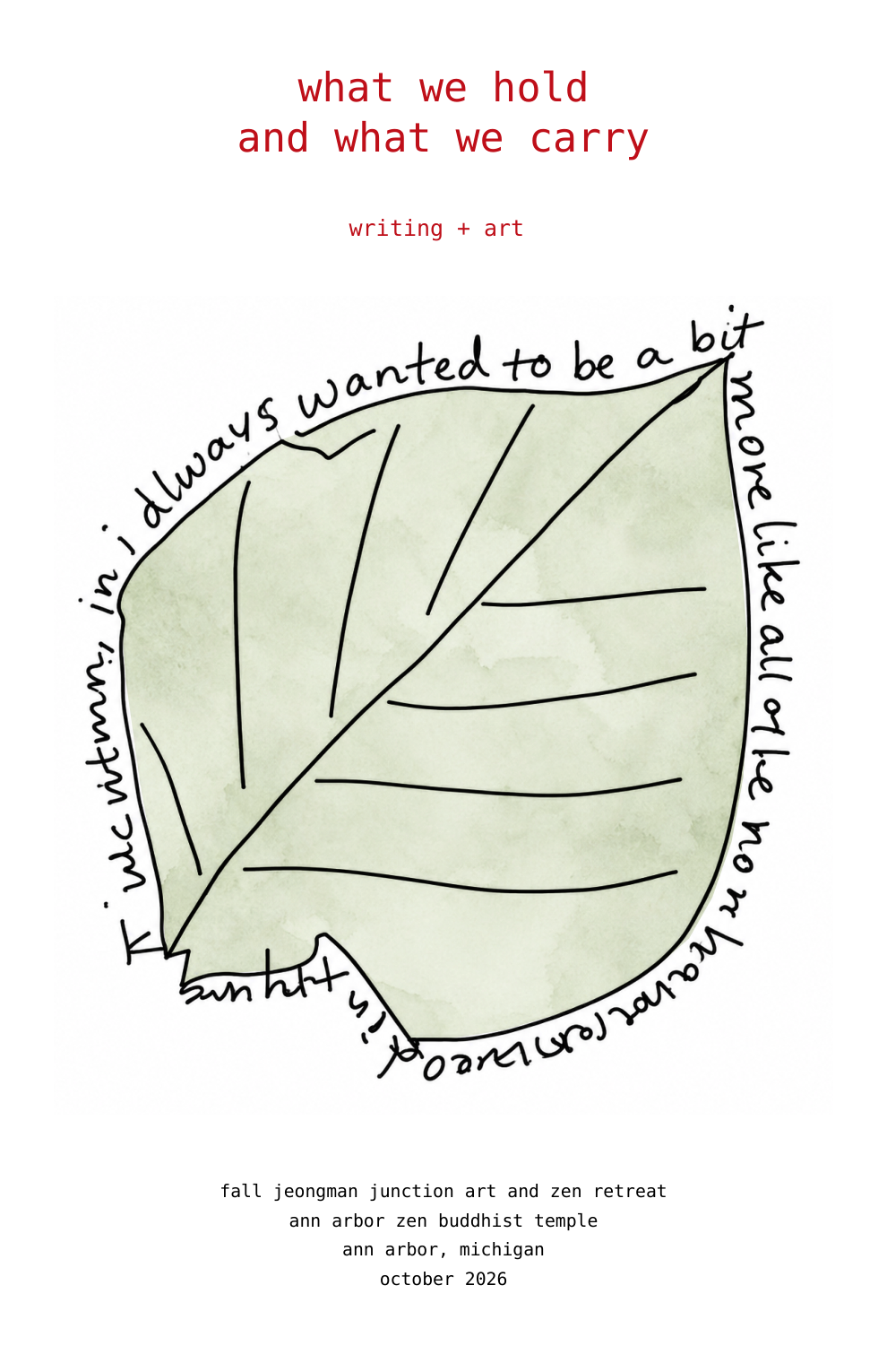 Cover of what we hold and what we carry, with a green leaf drawing.
